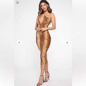 Acting Sneaky Snake Print Midi Dress - Brown/combo-New With Tags, Size Medium